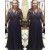 Long Navy Blue Beaded Chiffon and Lace Mother of the Bride Dresses with Sleeves 702104
