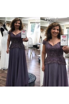 A-Line Lace and Chiffon Off the Shoulder Mother of the Bride Dresses 702115