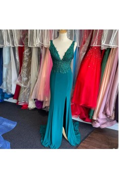 Long V Neck Beaded Lace Mother of the Bride Dresses 702120