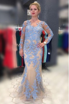 Mermaid Lace Mother of the Bride Dresses with Long Sleeves 702124