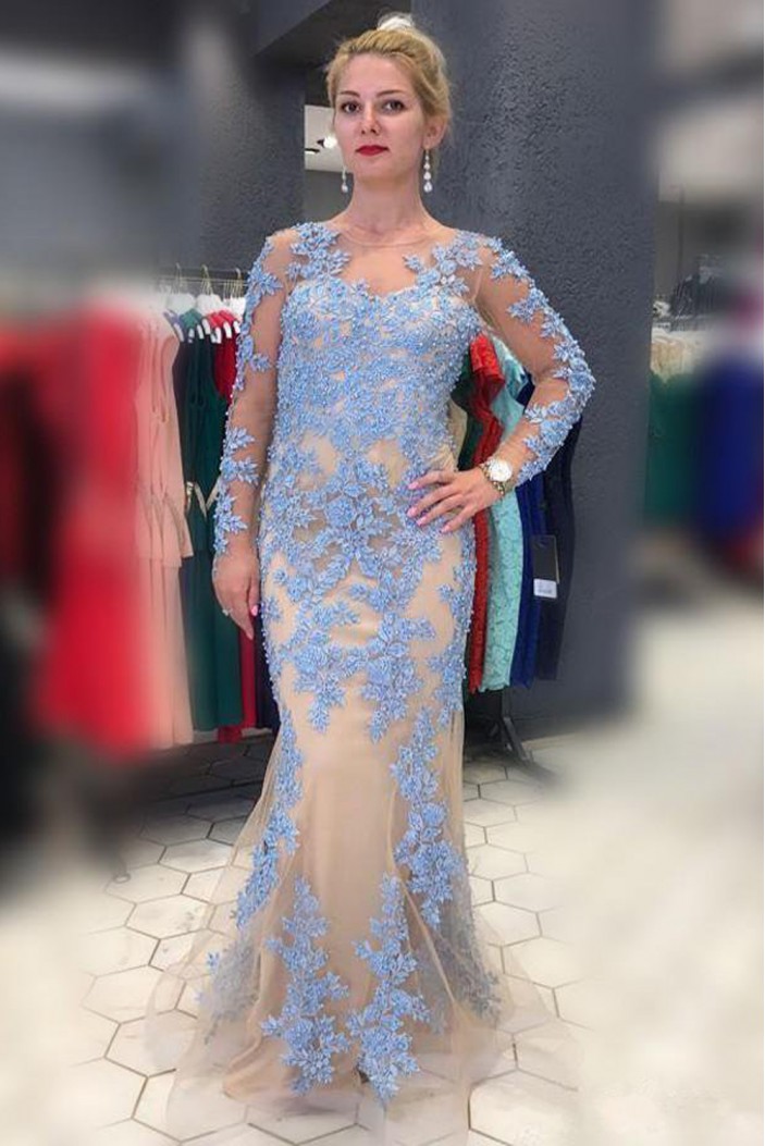 Mermaid Lace Mother of the Bride Dresses with Long Sleeves 702124