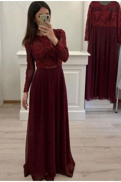 A-Line Chiffon and Lace Long Sleeves Mother of the Bride Dresses 702128