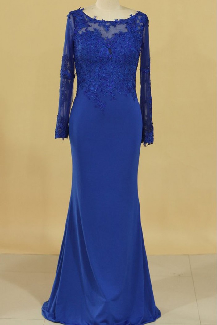 Mermaid Royal Blue Lace Long Mother of the Bride Dresses 702137