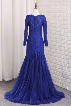 Mermaid Lace V Neck Mother of the Bride Dresses with Sleeves 702139