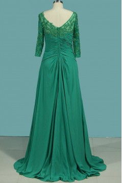 A-Line Long Green Chiffon and Lace Mother of the Bride Dresses 702142