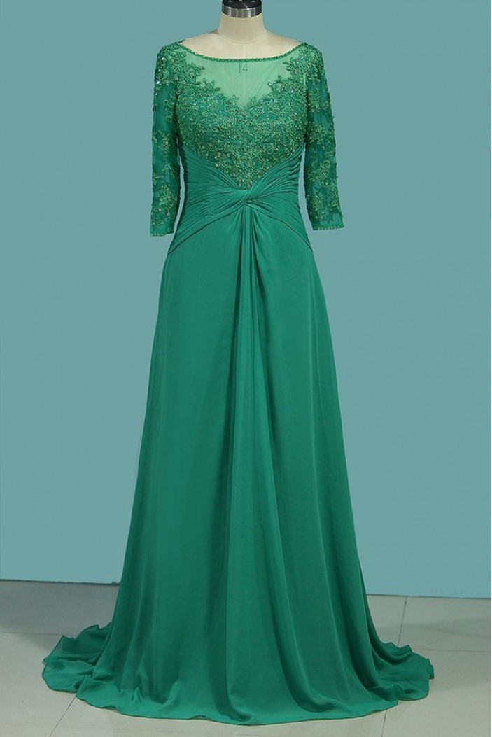 A-Line Long Green Chiffon and Lace Mother of the Bride Dresses 702142