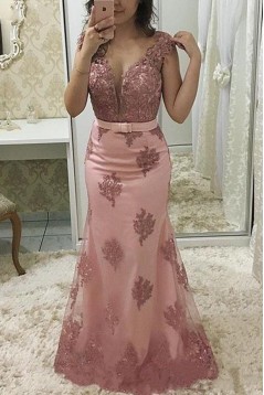 Long Pink Mermaid Lace Mother of the Bride Dresses 702143