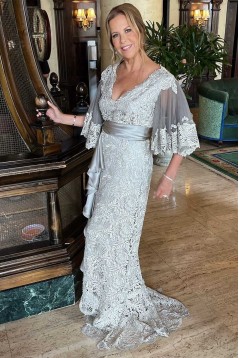 Elegant V Neck Lace Mother of the Bride Dresses 702158