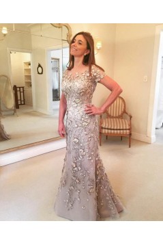 Mermaid Lace Long Mother of the Bride Dresses with Short Sleeves 702166