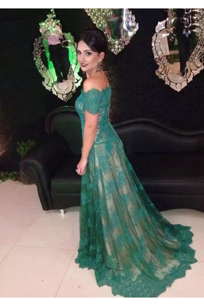 A-Line Off the Shoulder Lace Long Mother of the Bride Dresses 702176