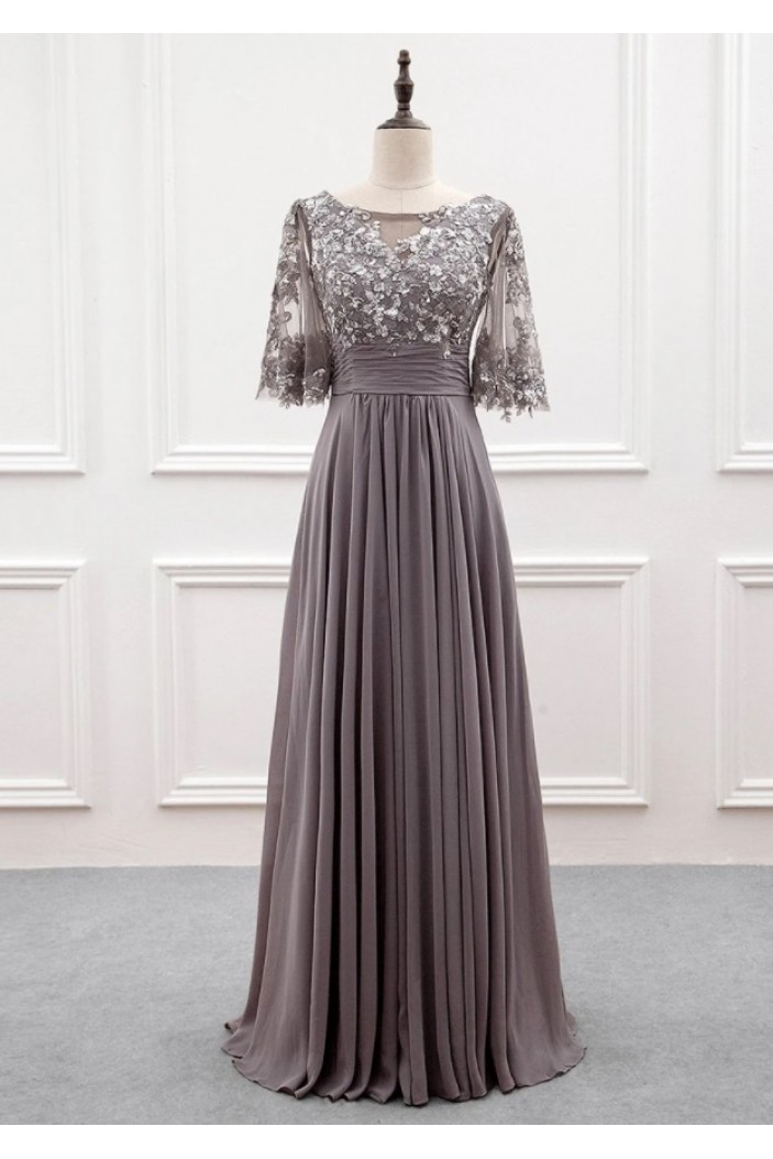 A-Line Chiffon and Lace Long Mother of the Bride Dresses 702179