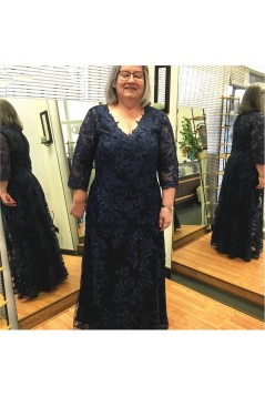 Long Navy Blue Lace Mother of the Bride Dresses 702183