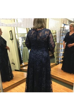 Long Navy Blue Lace Mother of the Bride Dresses 702183