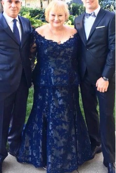 Mermaid Beaded Lace V Neck Mother of the Bride Dresses 702193