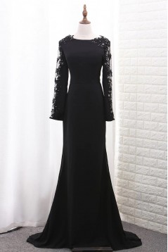 Long Black Mermaid Lace Long Sleeves Mother of the Bride Dresses 702198