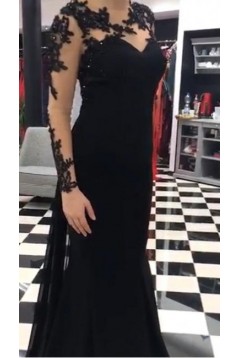 Long Black Lace Mother of the Bride Dresses with Long Sleeves 702201