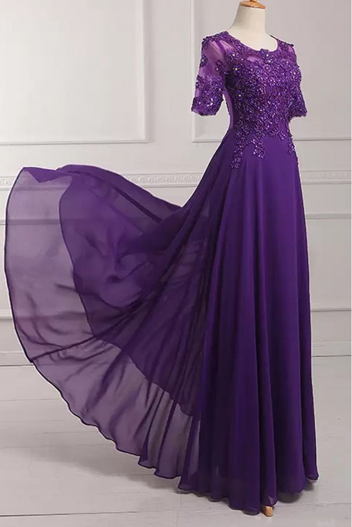 Long Purple Chiffon and Lace Mother of the Bride Dresses 702213