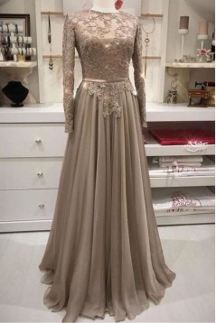 A-Line Chiffon and Lace Mother of the Bride Dresses with Long Sleeves 702215