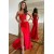 Long Red Strapless Mermaid Prom Dresses with Slit 801007