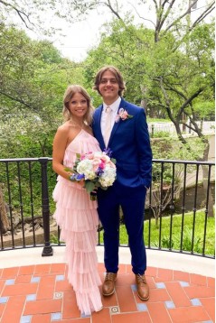 Long Pink Sleeveless Tulle Prom Dresses with Slit 801015