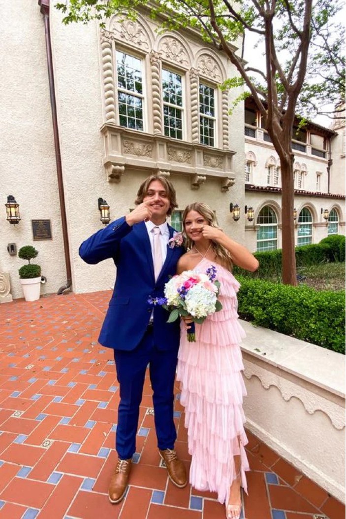 Long Pink Sleeveless Tulle Prom Dresses with Slit 801015