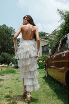 Halter Tiered Floor Length Long Prom Dresses 801018