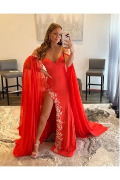 Long Red Chiffon and Lace Prom Dresses 801027