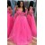 A-Line Fuchsia Lace and Tulle Long Prom Dresses 801028