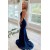 Long Navy Blue Beaded Mermaid Prom Dresses 801033
