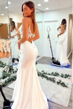 Long Light Blue Mermaid Lace Prom Dresses 801038