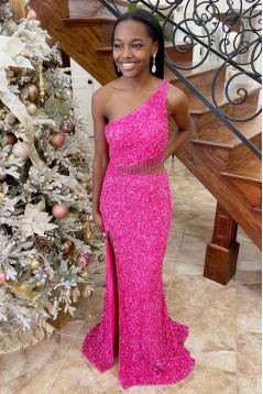 Long Green Two Pieces Sequins Prom Dresses 801039