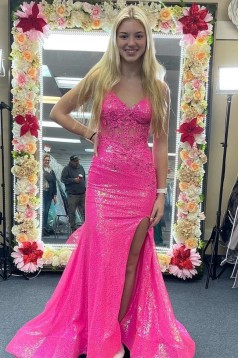 Long Mermaid Orange Sequins Lace Prom Dresses 801042
