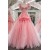 A-Line Long Pink Lace and Tulle Prom Dresses 801044