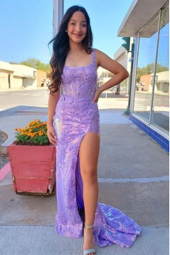 Long Yellow Sequins Prom Dresses with Lace Appliques 801045