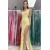 Long Yellow Sequins Prom Dresses with Lace Appliques 801045