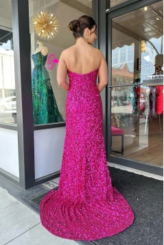 Long Fuchsia Sequins Prom Dresses 801048