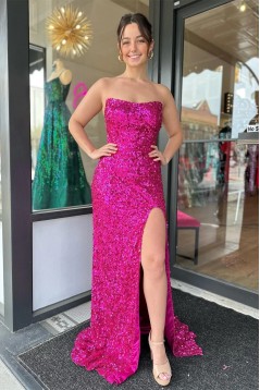 Long Fuchsia Sequins Prom Dresses 801048