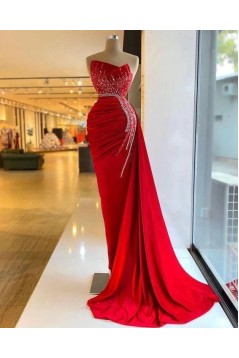 Long Red Beaded Mermaid Prom Dresses 801061