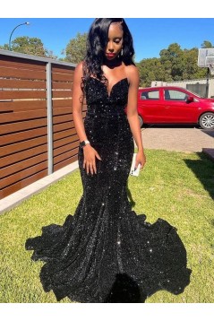 Long Black Mermaid Sequin Prom Dresses 801067