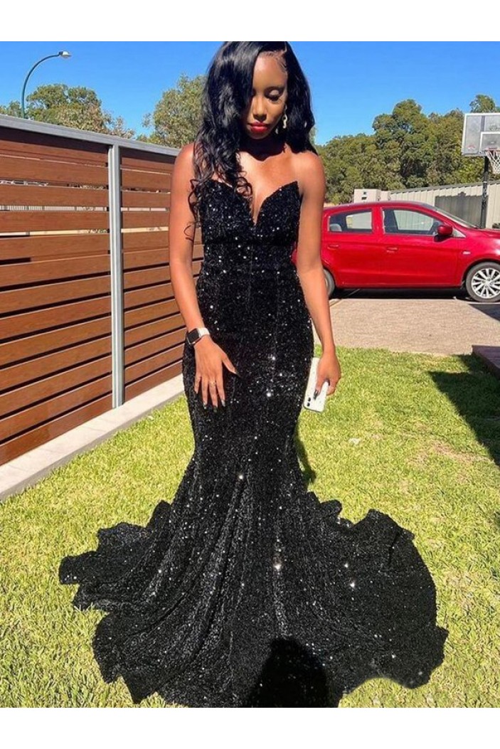 Long Black Mermaid Sequin Prom Dresses 801067