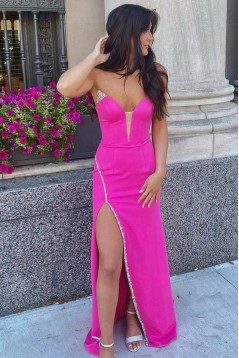 Long Black Beaded Prom Dresses with Slit 801075