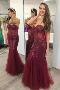 Mermaid Sweetheart Beaded Lace Long Prom Dresses 801082