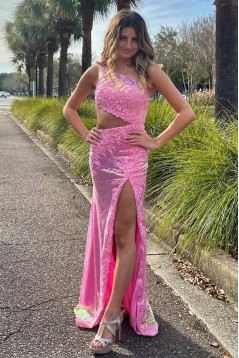 Long One Shoulder Sequin Lace Prom Dresses 801083