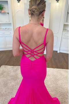 Long Fuchsia Mermaid Spaghetti Straps Prom Dresses 801091