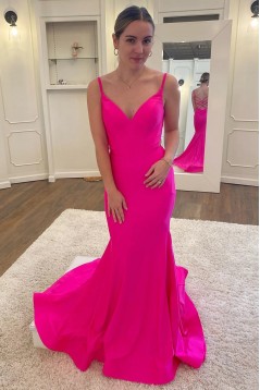 Long Fuchsia Mermaid Spaghetti Straps Prom Dresses 801091