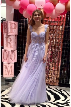 A-Line Lace and Tulle Long Prom Dresses 801098