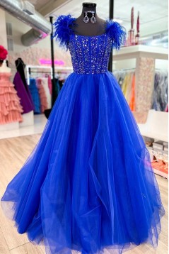 A-Line Beaded Lilac Tulle Prom Dresses 801103
