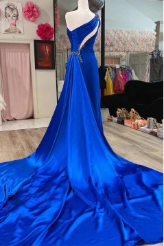 Royal Blue One Shoulder Long Prom Dresses 801112
