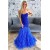 Mermaid Strapless Royal Blue Lace Long Prom Dresses 801113