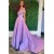 A-Line Off the Shoulder Beaded Purple Long Prom Dresses 801121